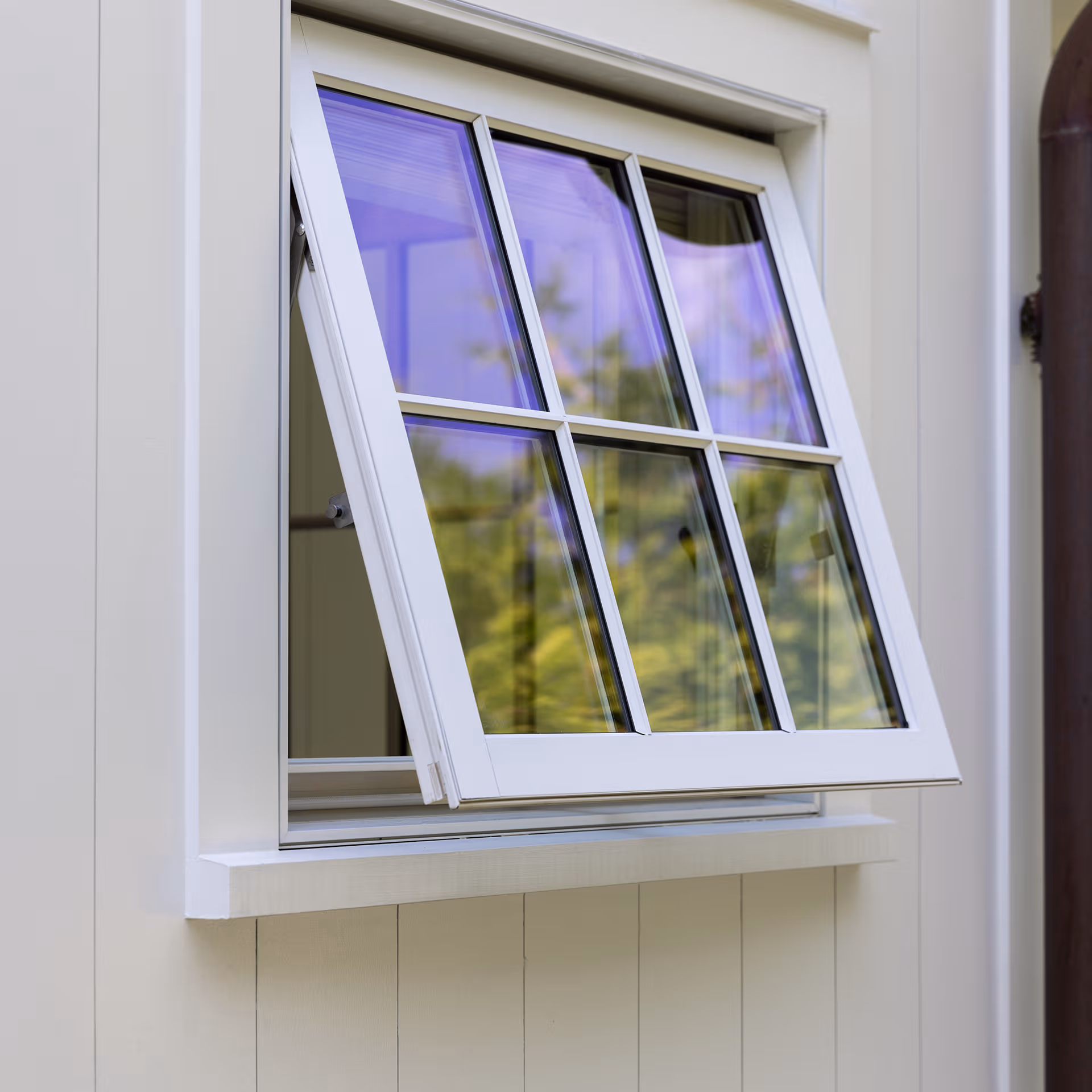 Awning window open during weather